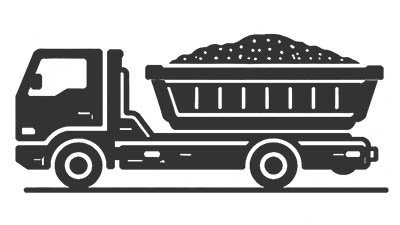 Icon Schüttgüter-Transport – Lkw mit beladener Mulde Einfarbiges Icon eines Lkw mit beladener Mulde für Schüttgüter-Transport von Sand, Kies und Schotter